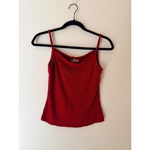 Vintage 90s Red Ribbed Camisole Tank Top Spaghetti Strap Y2K Fitted XS/S